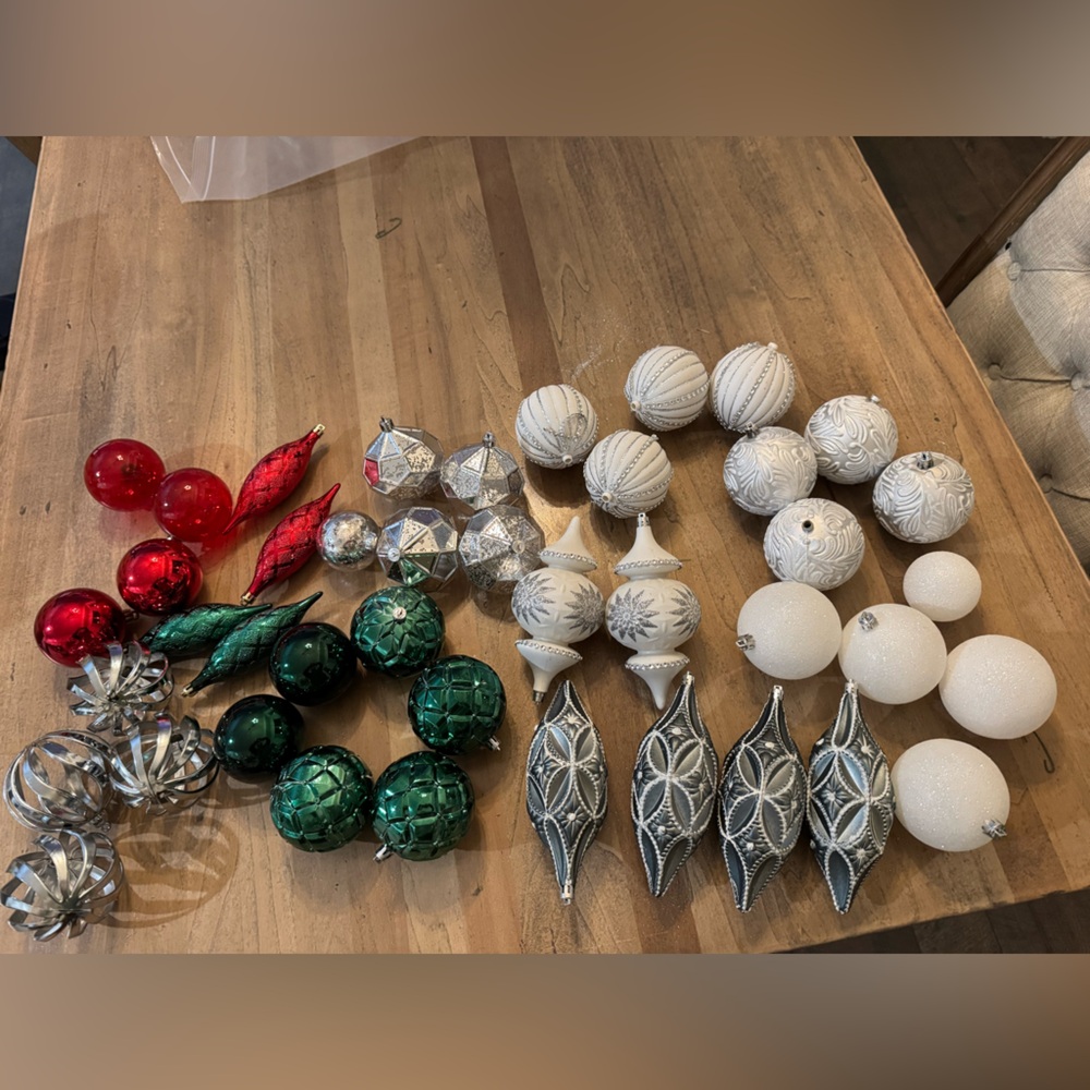 Elegant Holiday Ornament Set - Green, Red, Silver, White